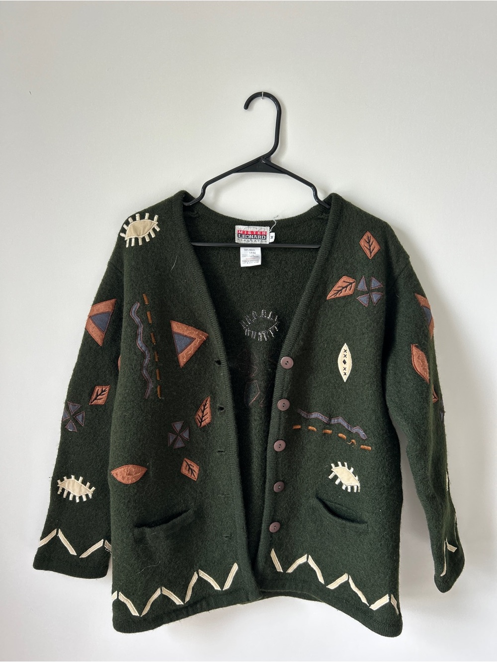 Vintage Dark Green Embroidered Patch Cardigan Jacket